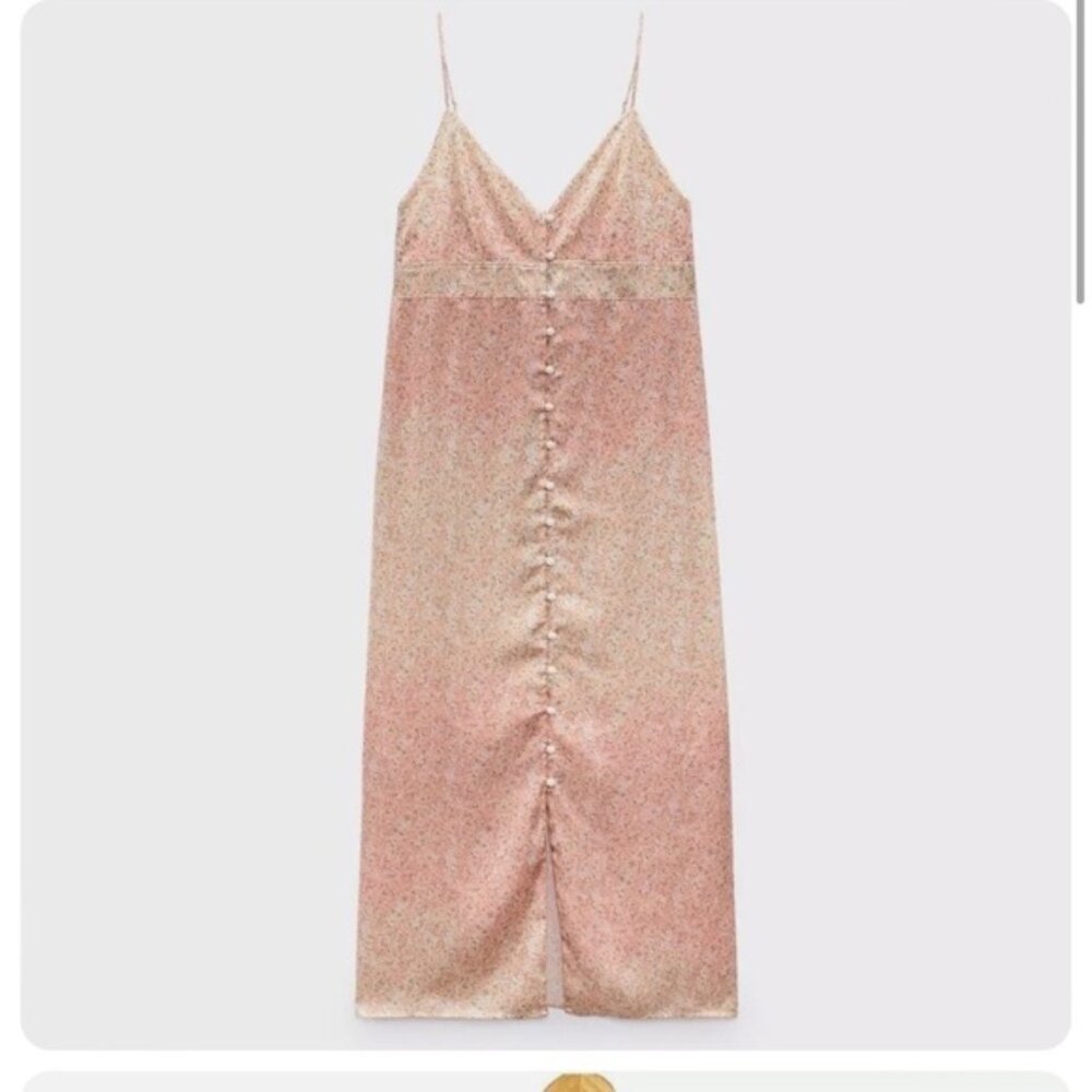 Zara Pink Ombré Floral Button Front Satin Midi Slip Dress Y2K Style Size Small - Picture 3 of 14